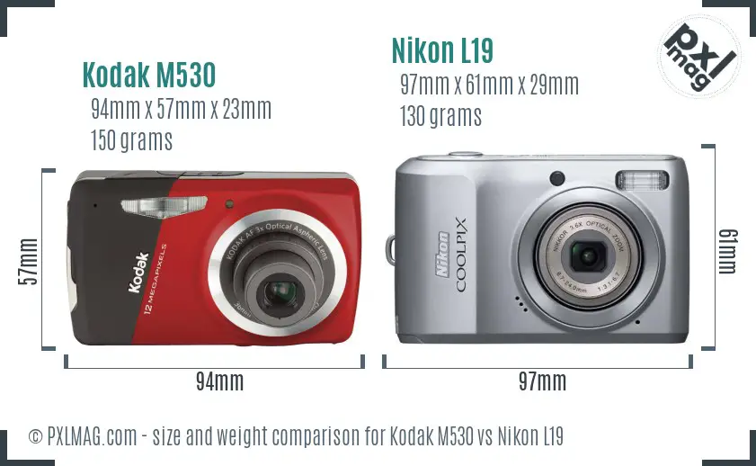 Kodak M530 vs Nikon L19 size comparison