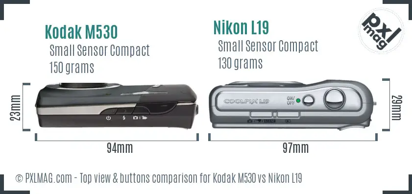 Kodak M530 vs Nikon L19 top view buttons comparison