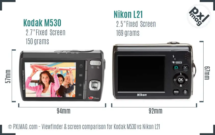 Kodak M530 vs Nikon L21 Screen and Viewfinder comparison