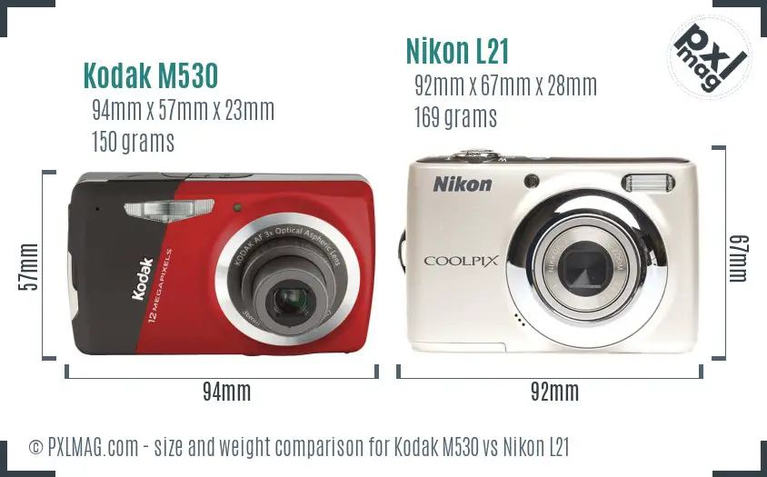 Kodak M530 vs Nikon L21 size comparison