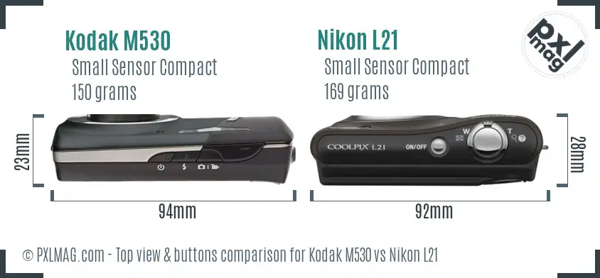 Kodak M530 vs Nikon L21 top view buttons comparison