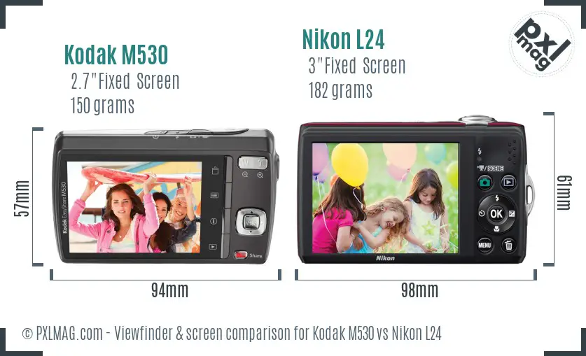 Kodak M530 vs Nikon L24 Screen and Viewfinder comparison