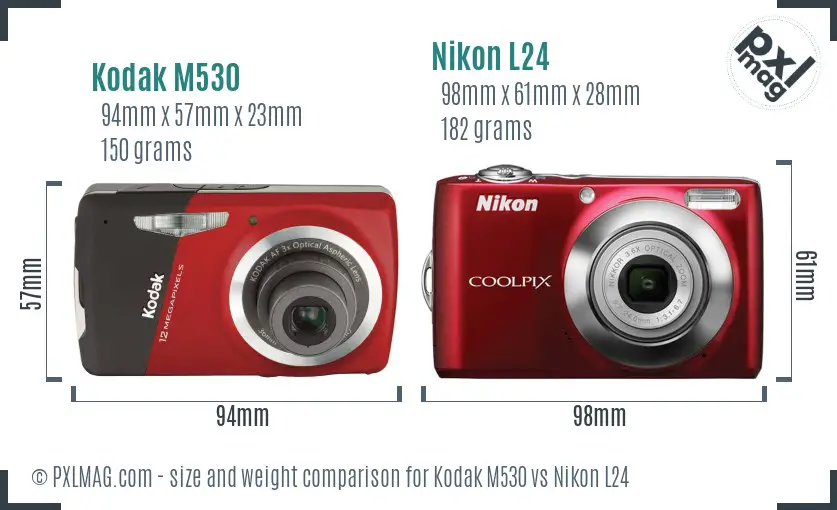 Kodak M530 vs Nikon L24 size comparison