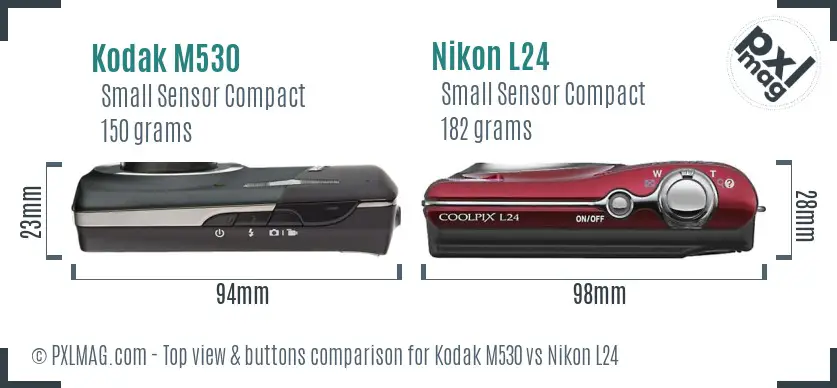 Kodak M530 vs Nikon L24 top view buttons comparison