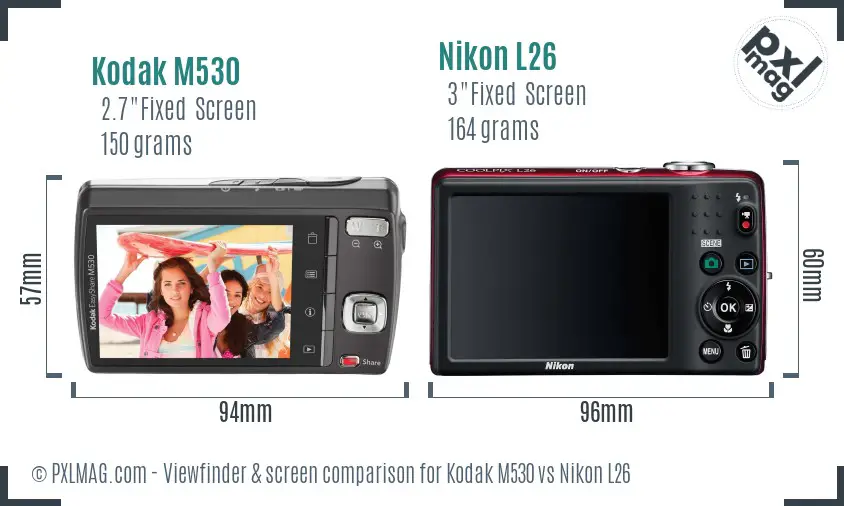Kodak M530 vs Nikon L26 Screen and Viewfinder comparison