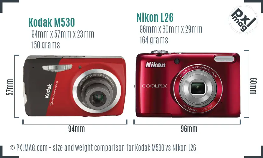 Kodak M530 vs Nikon L26 size comparison