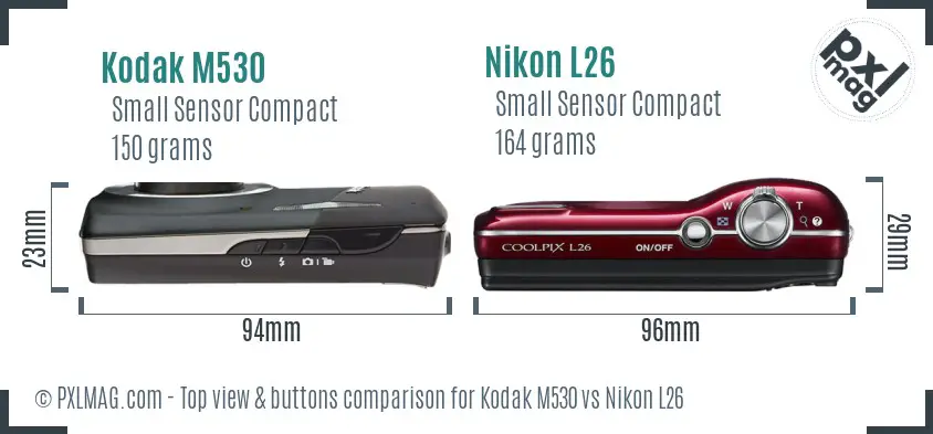 Kodak M530 vs Nikon L26 top view buttons comparison