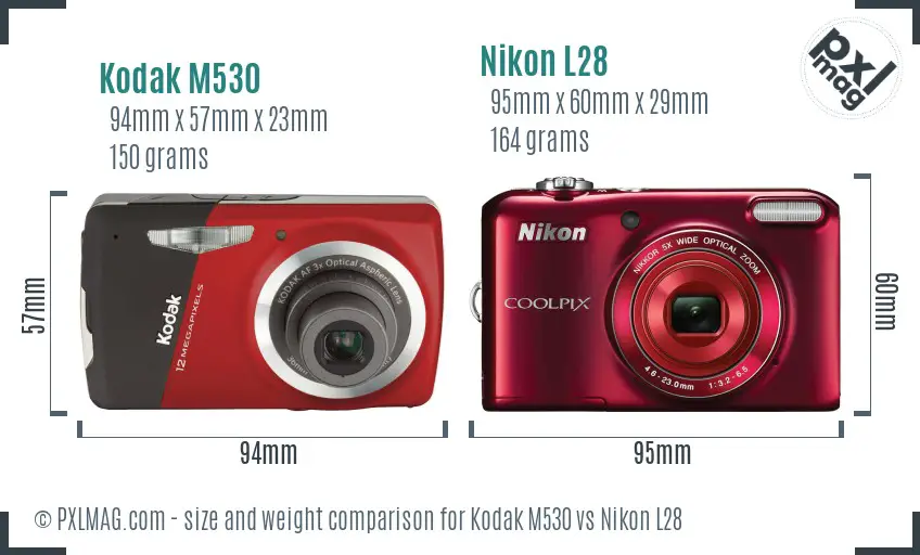 Kodak M530 vs Nikon L28 size comparison