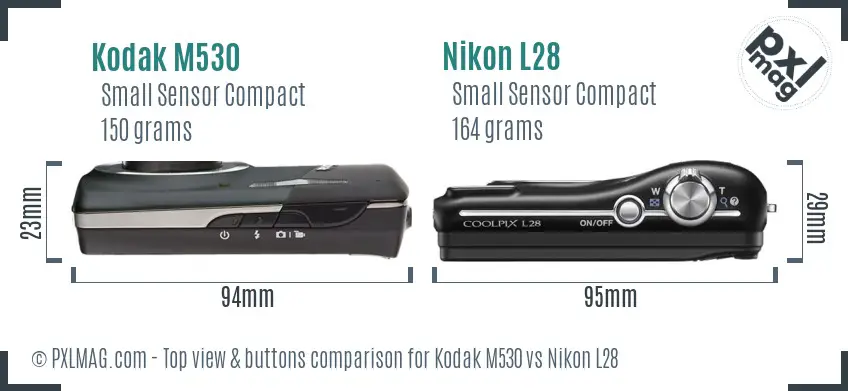 Kodak M530 vs Nikon L28 top view buttons comparison