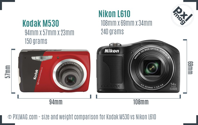 Kodak M530 vs Nikon L610 size comparison