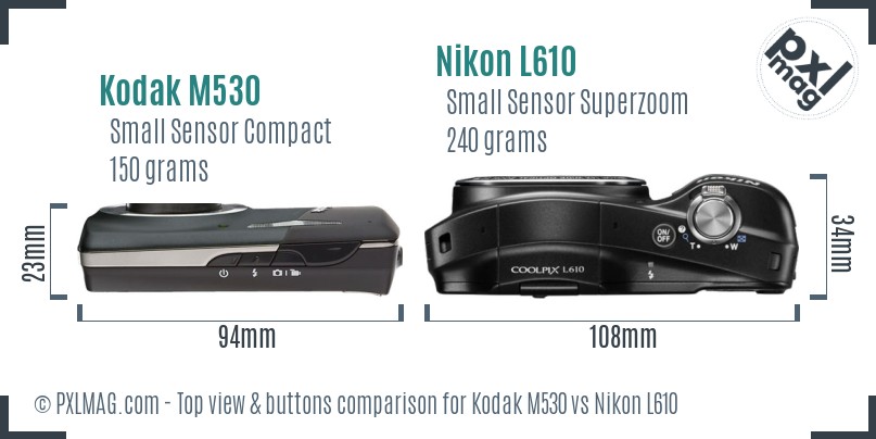 Kodak M530 vs Nikon L610 top view buttons comparison