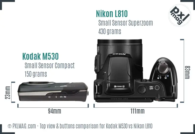 Kodak M530 vs Nikon L810 top view buttons comparison Kodak M530 vs Nikon L810 top view buttons comparison