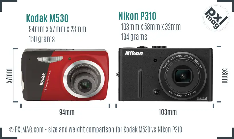 Kodak M530 vs Nikon P310 size comparison Kodak M530 vs Nikon P310 size comparison