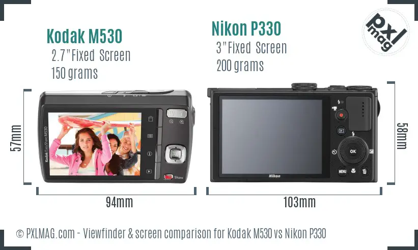 Kodak M530 vs Nikon P330 Screen and Viewfinder comparison