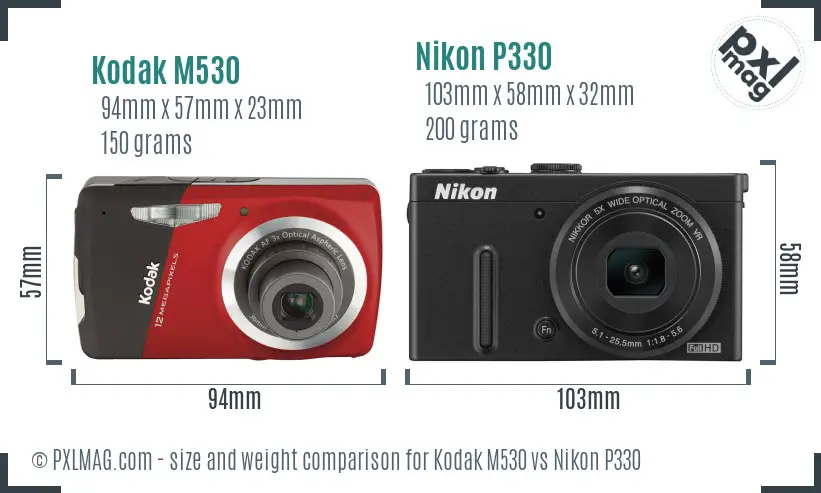 Kodak M530 vs Nikon P330 size comparison