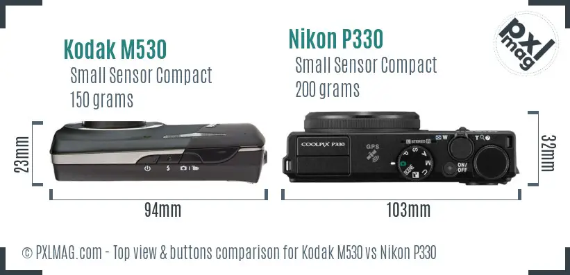 Kodak M530 vs Nikon P330 top view buttons comparison