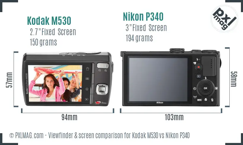 Kodak M530 vs Nikon P340 Screen and Viewfinder comparison Kodak M530 vs Nikon P340 Screen and Viewfinder comparison