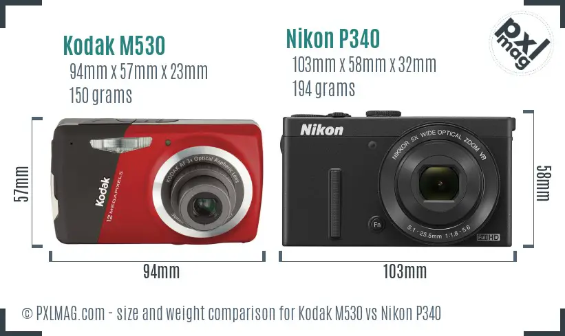 Kodak M530 vs Nikon P340 size comparison Kodak M530 vs Nikon P340 size comparison