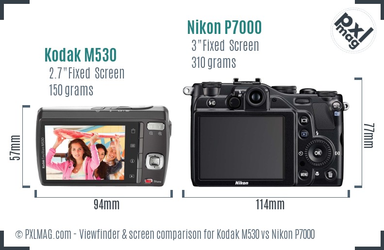 Kodak M530 vs Nikon P7000 Screen and Viewfinder comparison