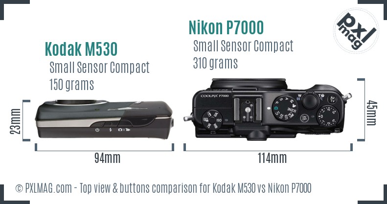 Kodak M530 vs Nikon P7000 top view buttons comparison