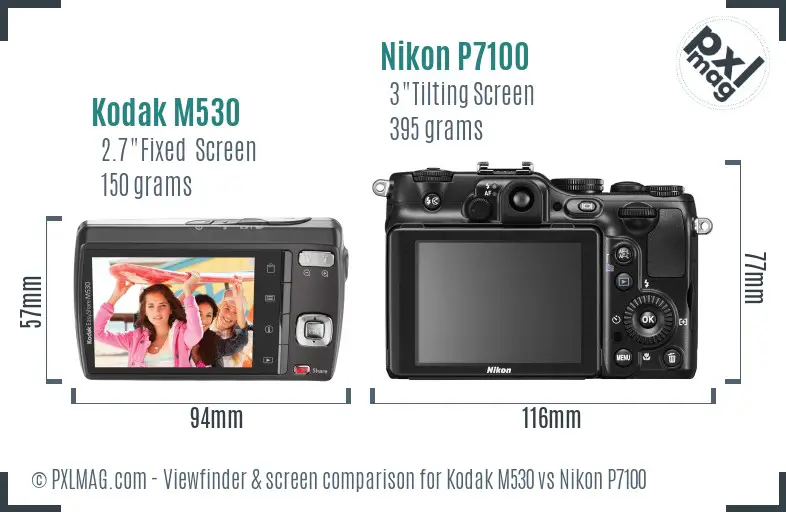 Kodak M530 vs Nikon P7100 Screen and Viewfinder comparison