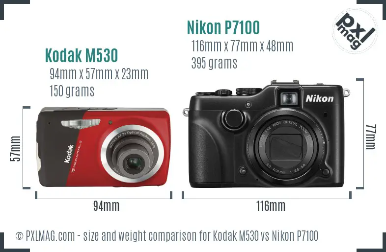 Kodak M530 vs Nikon P7100 size comparison