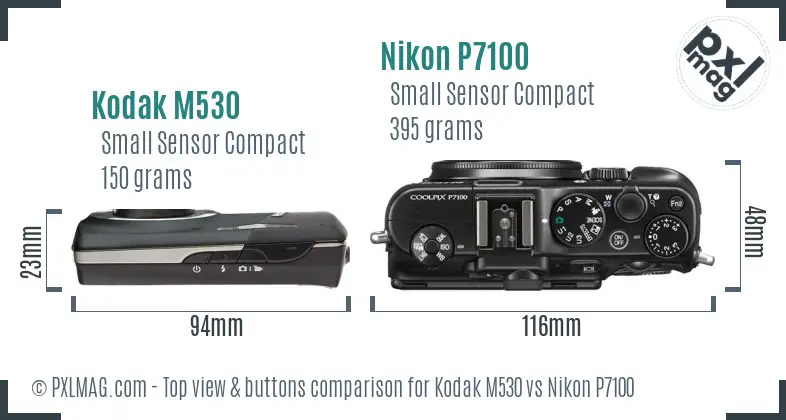 Kodak M530 vs Nikon P7100 top view buttons comparison