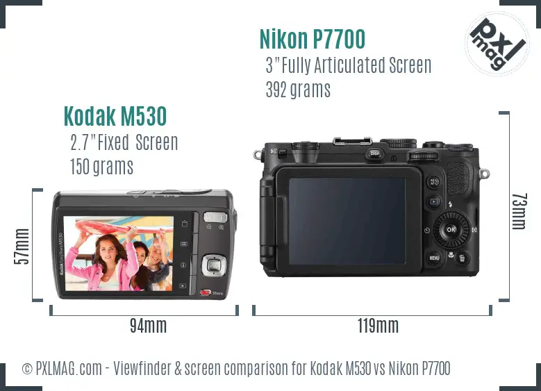 Kodak M530 vs Nikon P7700 Screen and Viewfinder comparison