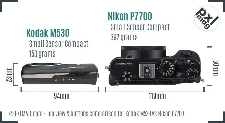 Kodak M530 vs Nikon P7700 top view buttons comparison