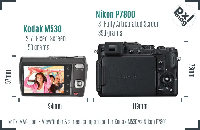 Kodak M530 vs Nikon P7800 Screen and Viewfinder comparison