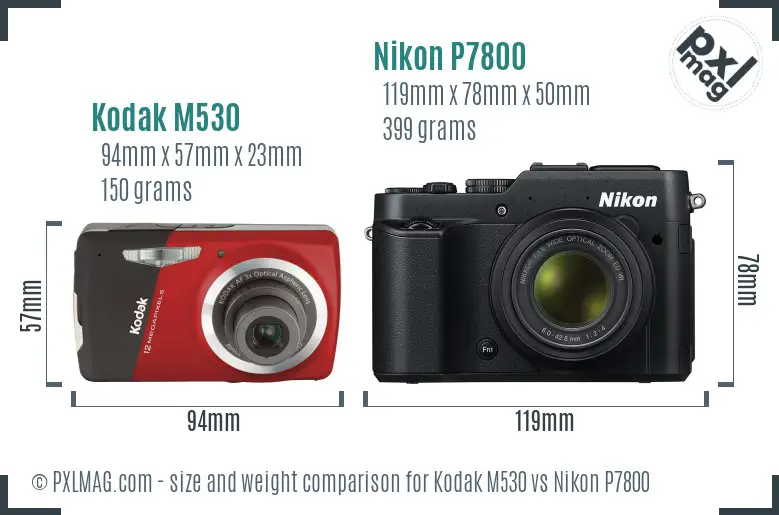 Kodak M530 vs Nikon P7800 size comparison