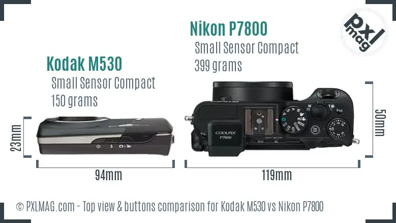 Kodak M530 vs Nikon P7800 top view buttons comparison