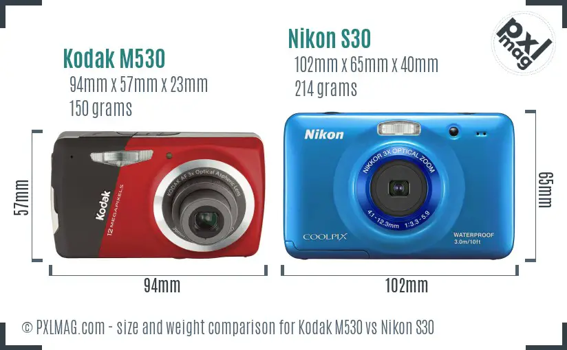 Kodak M530 vs Nikon S30 size comparison