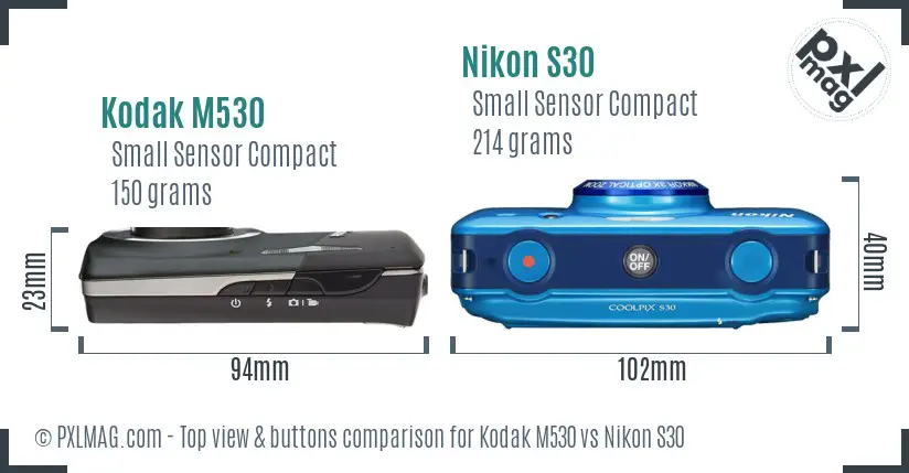 Kodak M530 vs Nikon S30 top view buttons comparison