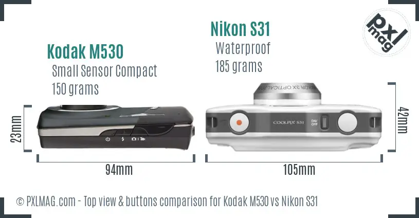 Kodak M530 vs Nikon S31 top view buttons comparison