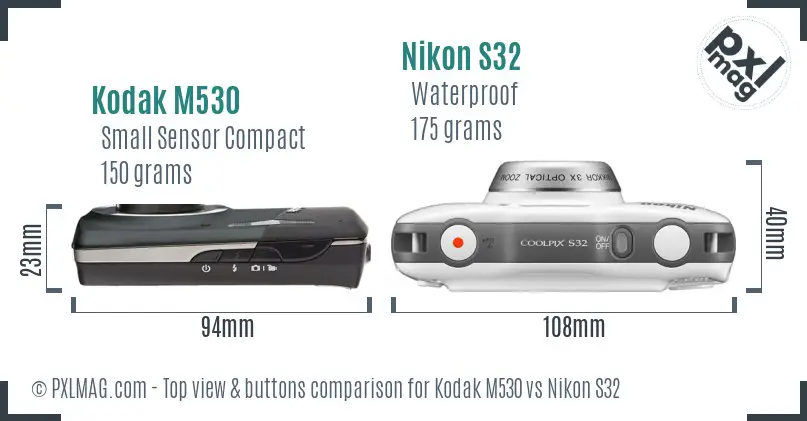 Kodak M530 vs Nikon S32 top view buttons comparison