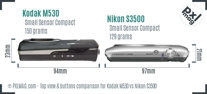 Kodak M530 vs Nikon S3500 top view buttons comparison