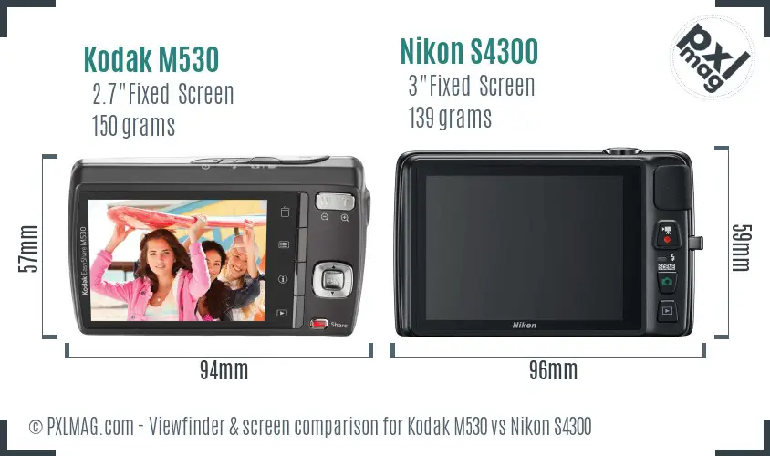 Kodak M530 vs Nikon S4300 Screen and Viewfinder comparison Kodak M530 vs Nikon S4300 Screen and Viewfinder comparison
