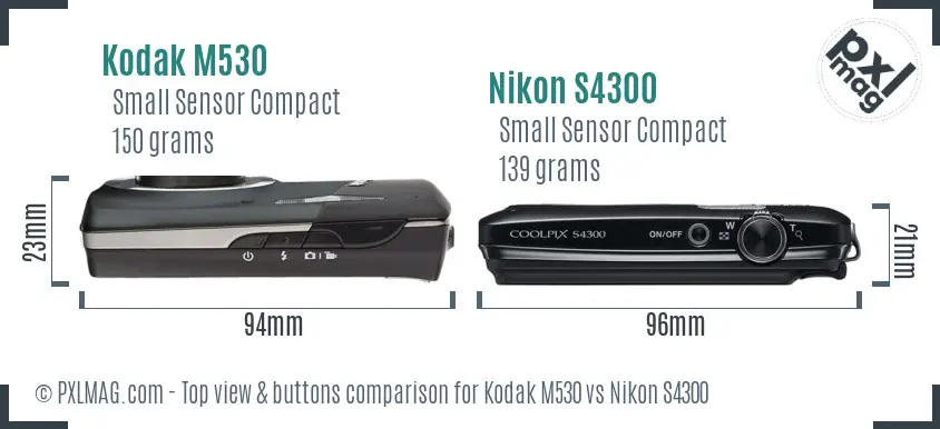 Kodak M530 vs Nikon S4300 top view buttons comparison Kodak M530 vs Nikon S4300 top view buttons comparison