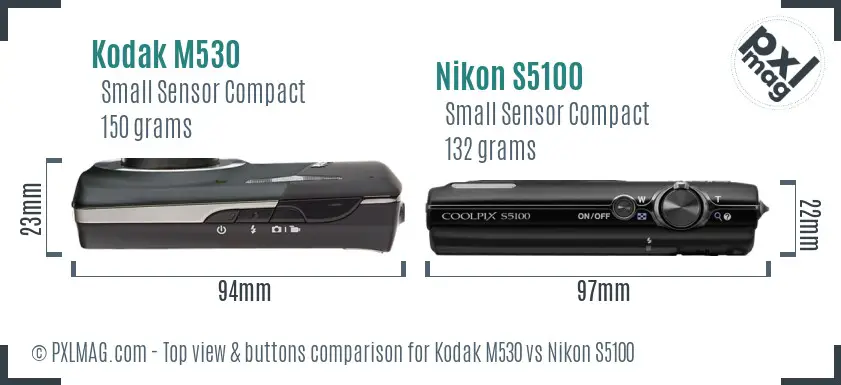 Kodak M530 vs Nikon S5100 top view buttons comparison Kodak M530 vs Nikon S5100 top view buttons comparison