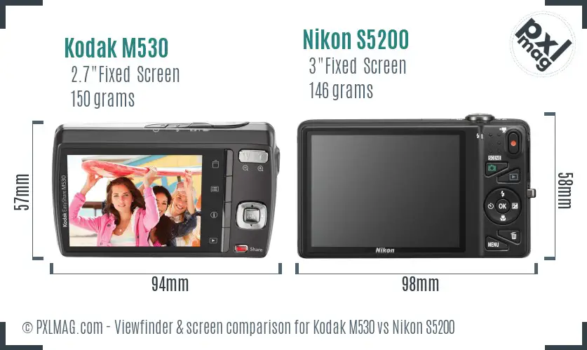 Kodak M530 vs Nikon S5200 Screen and Viewfinder comparison
