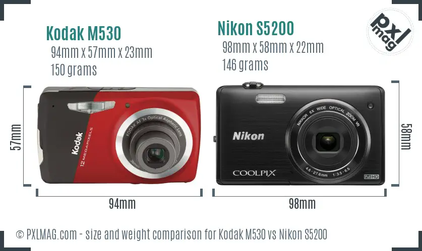 Kodak M530 vs Nikon S5200 size comparison