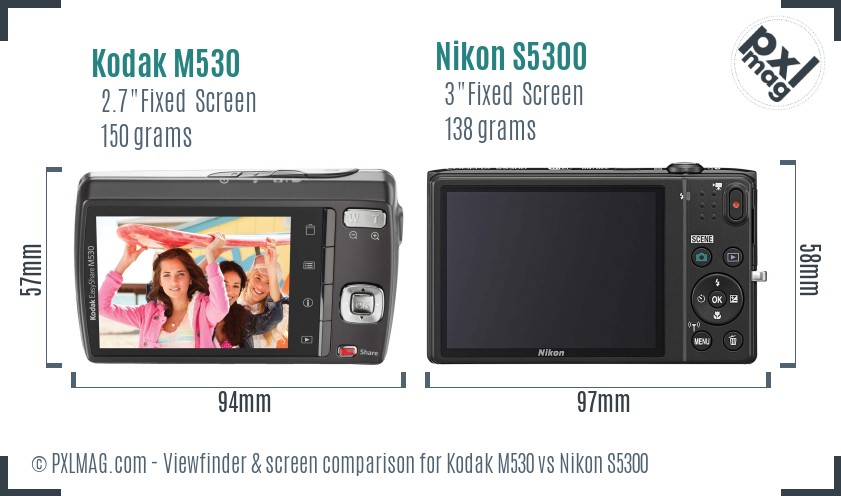 Kodak M530 vs Nikon S5300 Screen and Viewfinder comparison