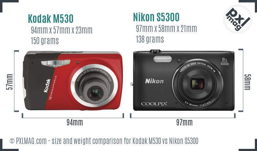 Kodak M530 vs Nikon S5300 size comparison
