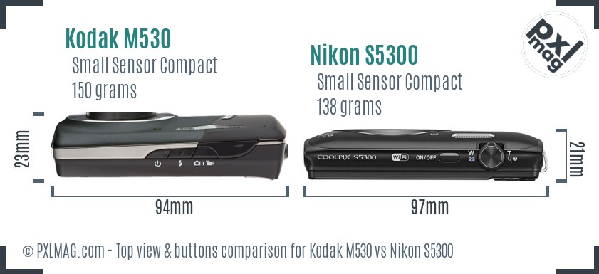 Kodak M530 vs Nikon S5300 top view buttons comparison