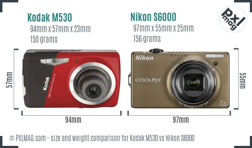 Kodak M530 vs Nikon S6000 size comparison