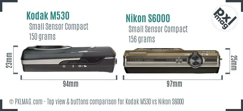 Kodak M530 vs Nikon S6000 top view buttons comparison