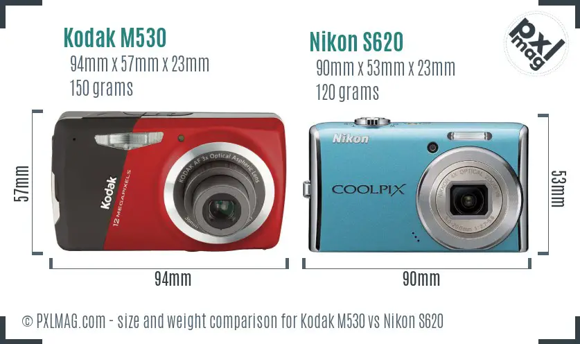 Kodak M530 vs Nikon S620 size comparison