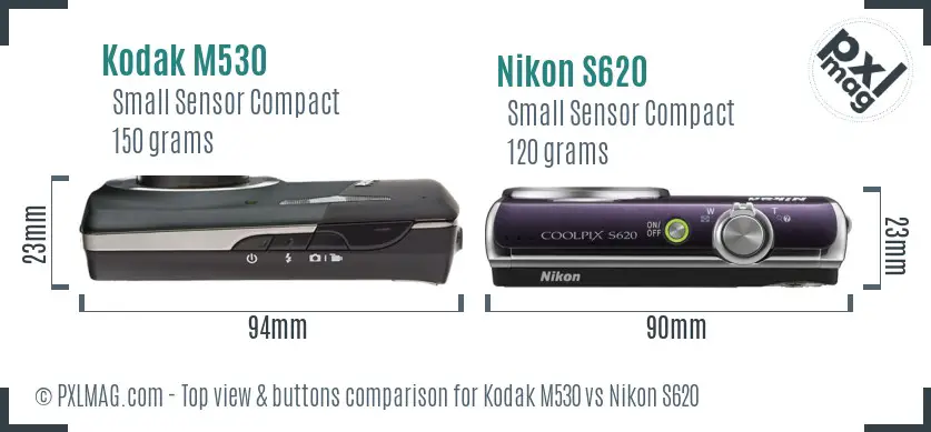 Kodak M530 vs Nikon S620 top view buttons comparison