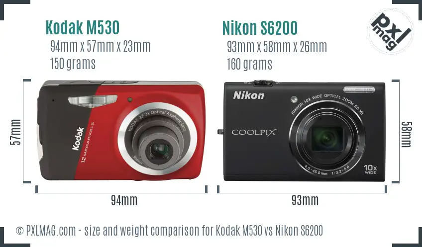 Kodak M530 vs Nikon S6200 size comparison